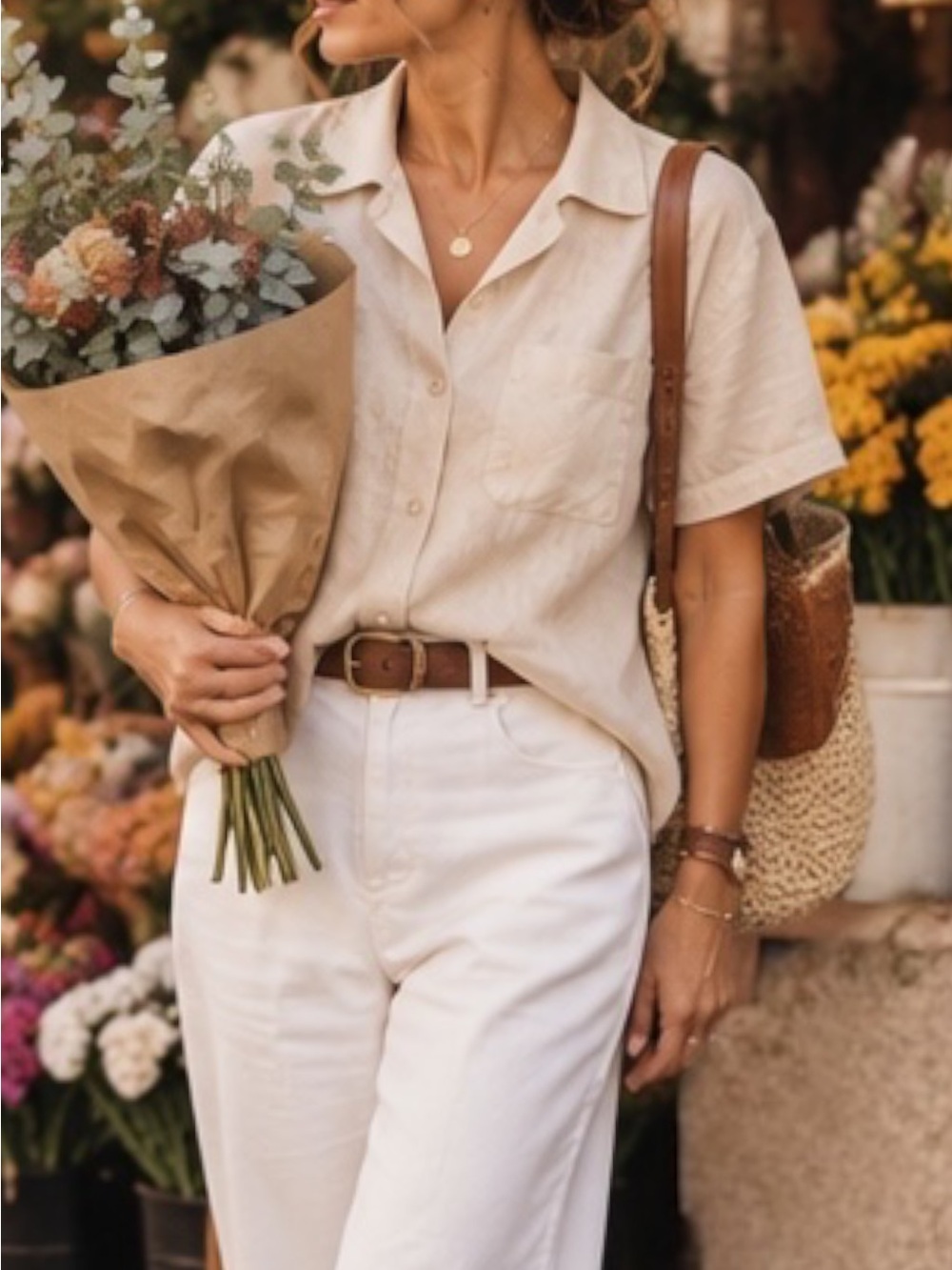 FLAX Natural 100% Linen Relaxed Short Sleeve Button Front Camp Shirt Small